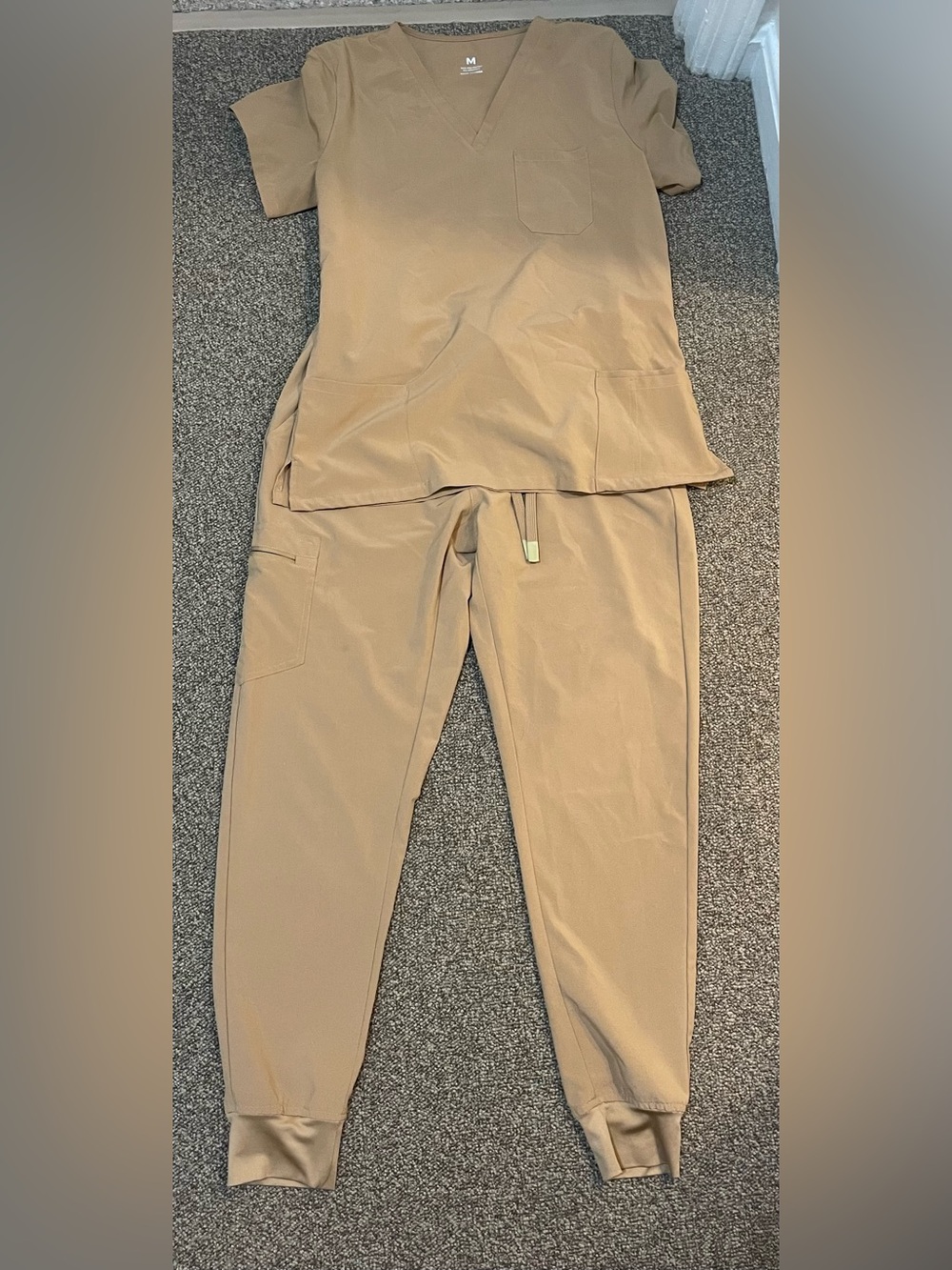 Neutral Tan Scrub Set - Top & Drawstring Pants - Picture 2 of 5